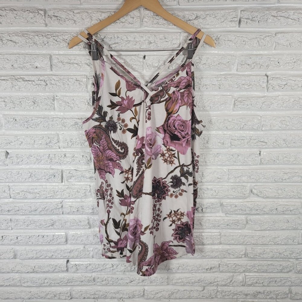 Lularoe Womens Top XL Camisole Purple Brown Floral Criss Cross FLO1E - Picture 6 of 9